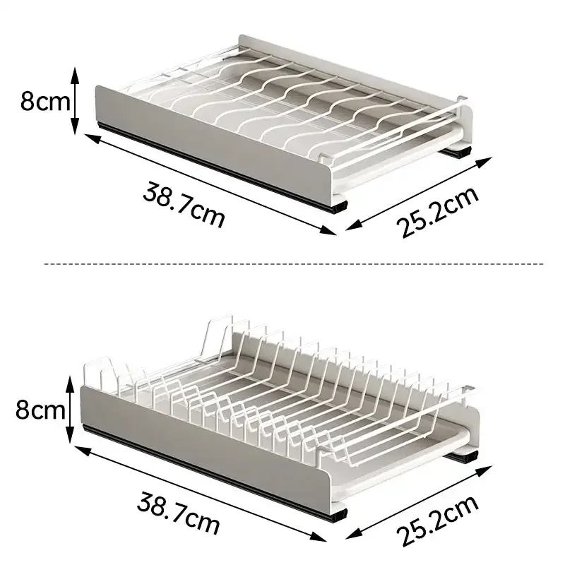 Pull-out Dish Drying Rack Kitchen Storage Rack Drawer Type Storage Tray with Drain Basket Kitchen Dinnerware Organizer Basket