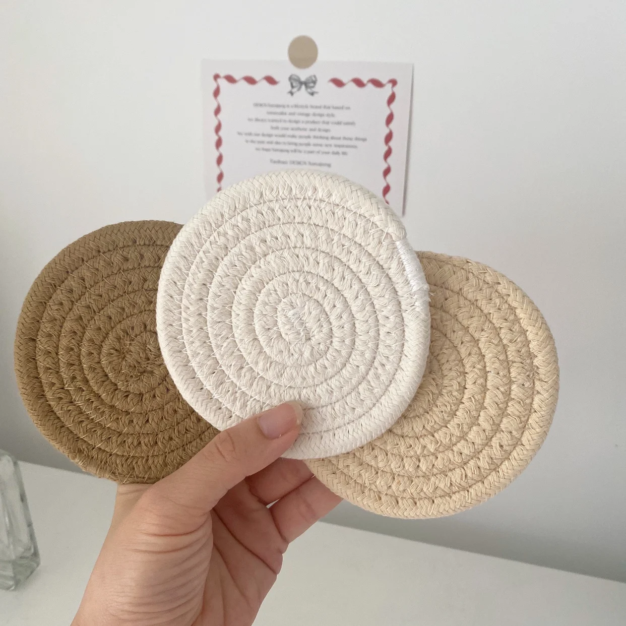 Simple Cotton Braid Coaster Handmade Cup Cushion Bohemia Style Non-slip Cup Mat Decoration Bedroom Home Decor