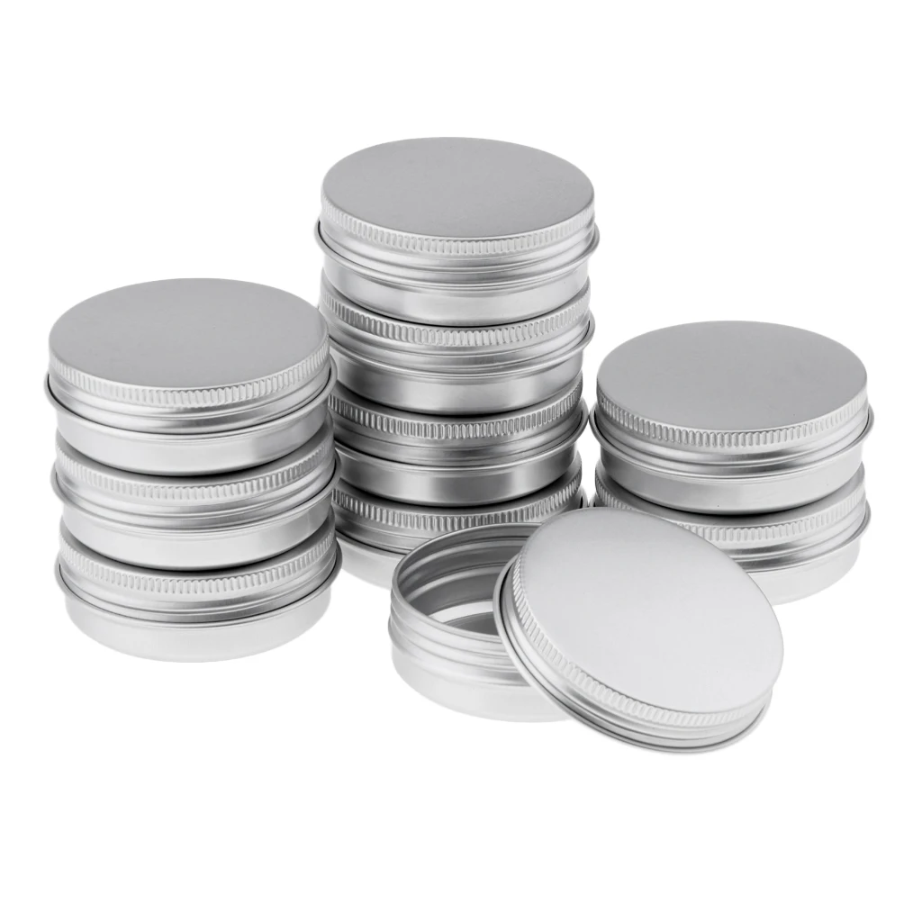 Empty Aluminium Cosmetic Pot Jar Tin Cans Silver Sample Containers 10x1.4oz