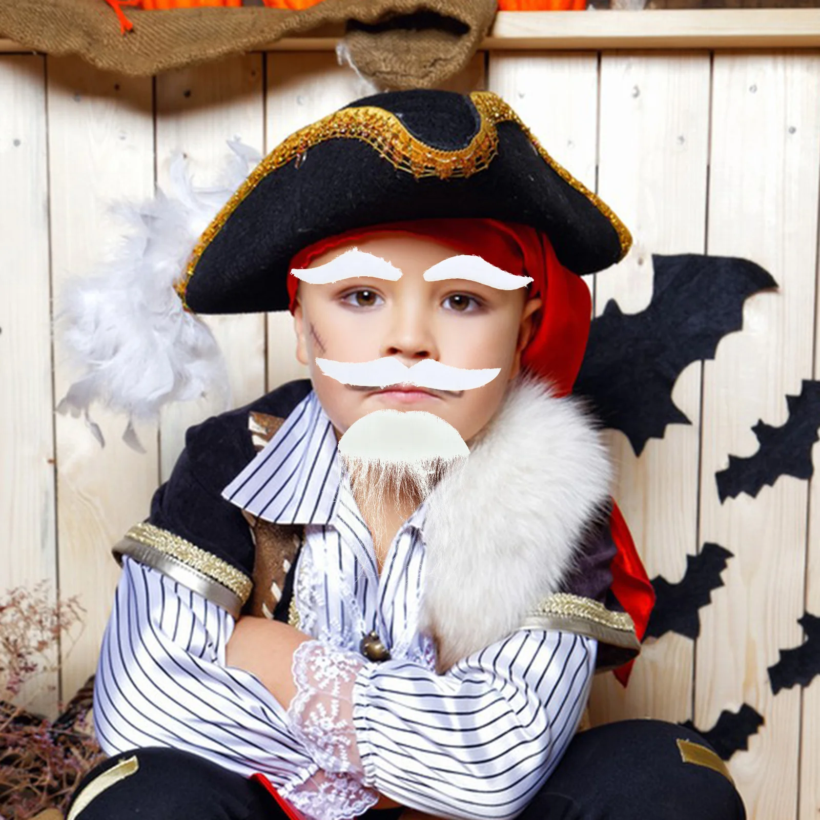 1Set gefälschter Bart Schnurrbart Augenbraue Cosplay Prop bequemer Stoffbart für Halloween Party Kostüm und Veranstaltungen gefälschter Schnurrbart