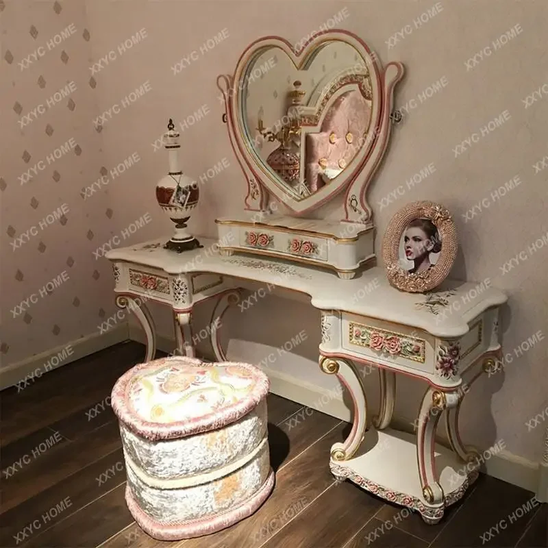 Pink Luxury Makeup Vanity Desk  Wooden Corner Cheap Makeup Vanity Desk Mirror Drawer Komody Master Bedroom Furniture