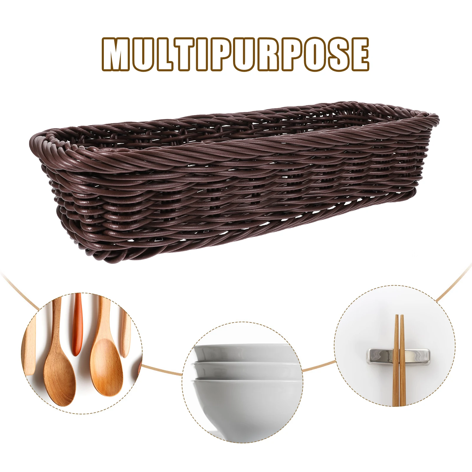 

2pcs Woven Multifunction Storage Cutlery Organizer Spice Jar Desktop Sundry Basket Plastic Woven Box Kitchen Food