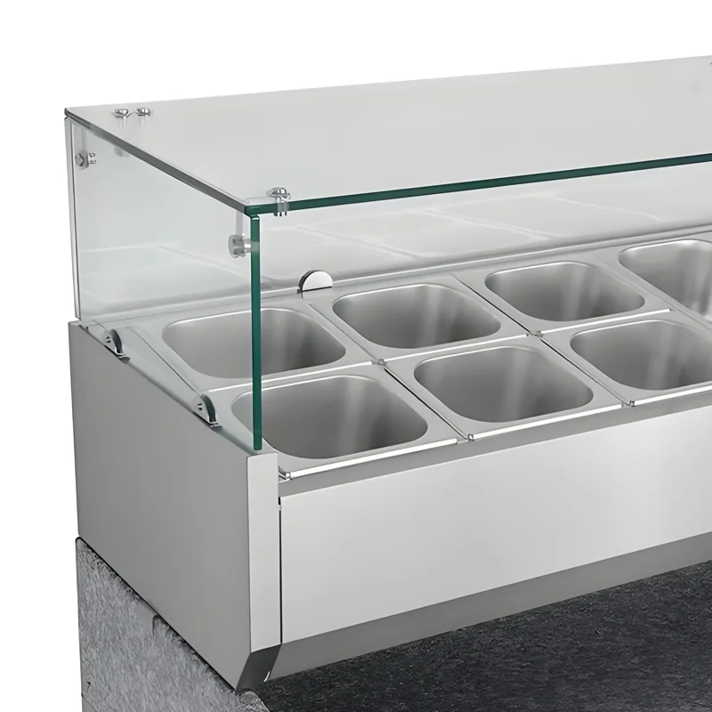 Restaurant Salad bar Counter Work Table Chiller Commercial Sandwich Prep Table Pizza Refrigerator with Granite Marble Top - view 2