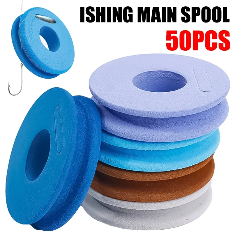 10/50pcs EVA Foam Spools Fishing Winding Board Fishing Hook Line Tackle Foam Spool Trace Wire Swivel Tackle Fish Line Storage