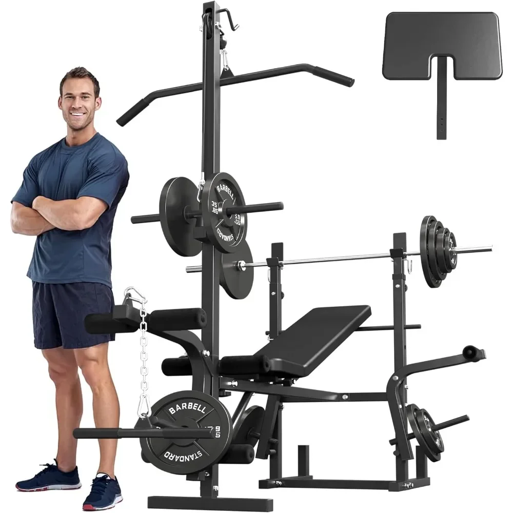 

8 in 1 Weight Bench Set with Leg Extension and Leg Curl, Multi-Function Bench Press Set with Preacher Curl Pad and Chest Fly