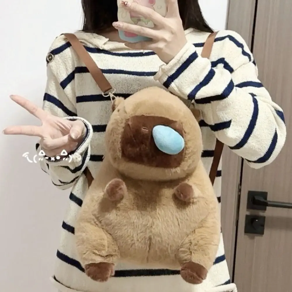 Sweet Cartoon Capybara Plush Backpack Capybara Plush Doll Bag Cartoon Backpack School Bag Shoulder Bag Students School Bag Girls