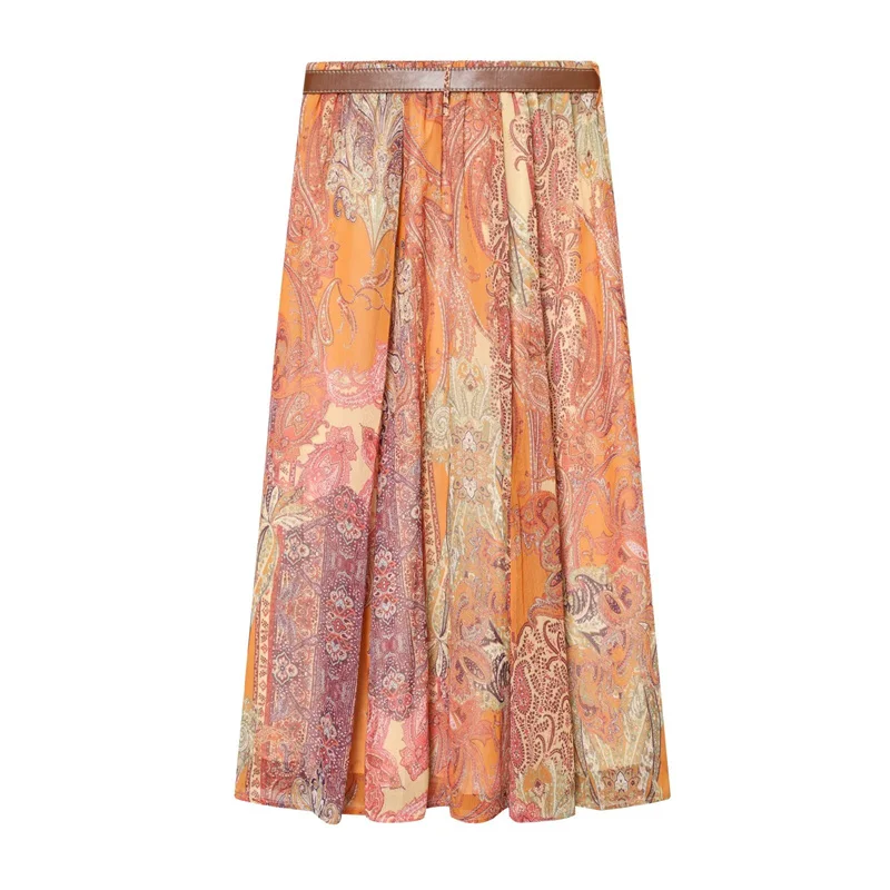Women's Dress Summer 2026 New Style Paisley Print A-Line Loose Midi Skirt Vacation Style Fashionable