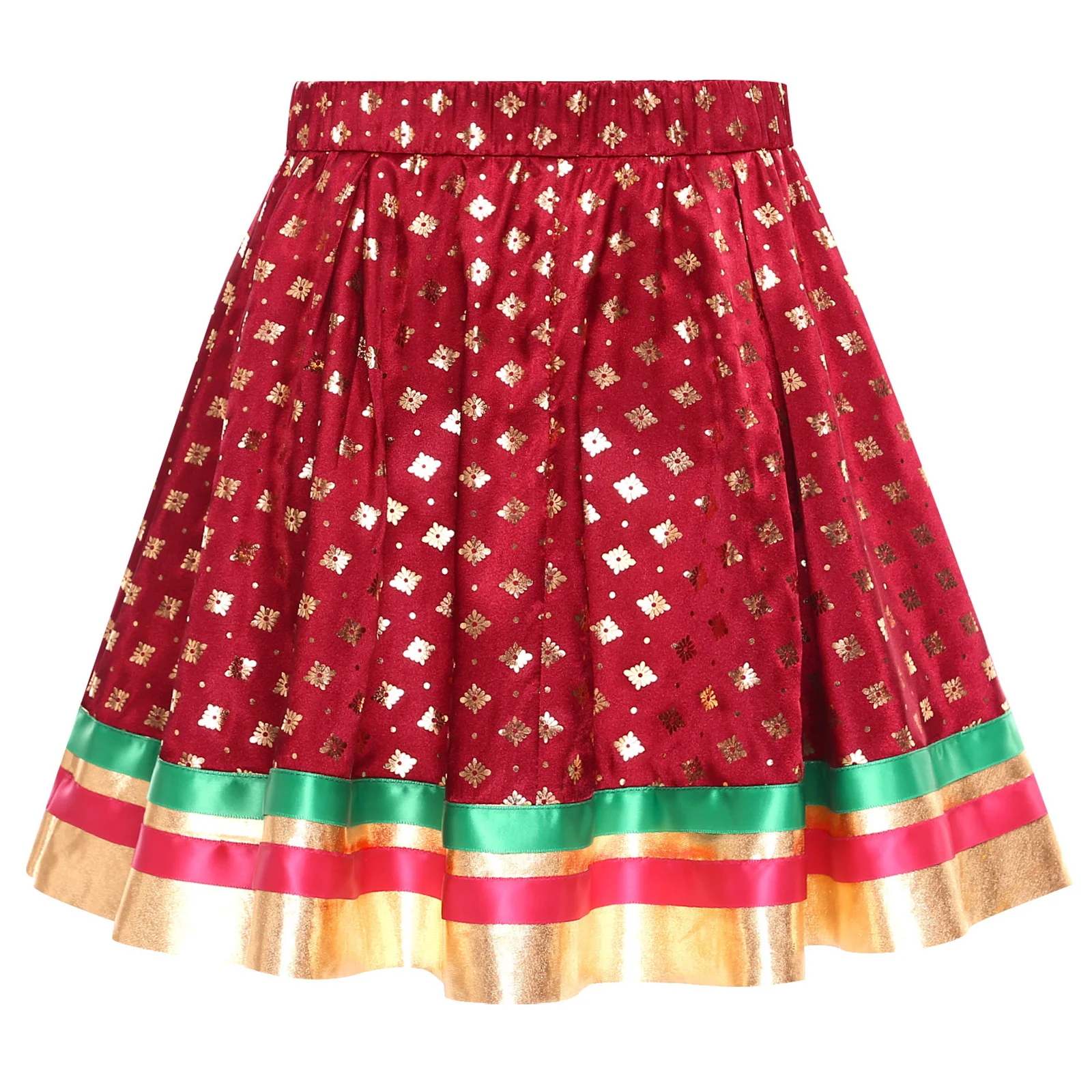 Dziecięca spódnica taneczna dla dziewczynek, lehenga choli, satynowy brokat ze złotymi motywami, kolorowa spódnica do tańca, na imprezy, podróże, spódnice taneczne.