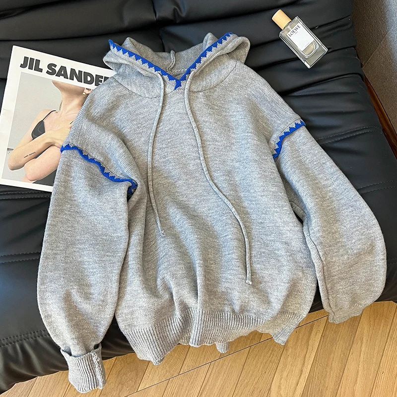 

Women's Grey Pullover Sweatshirt 90s Vintage Streetwear Korean Harajuku Long Sleeve Oversize Hoodies Sweatshirt Top Clothes 2025
