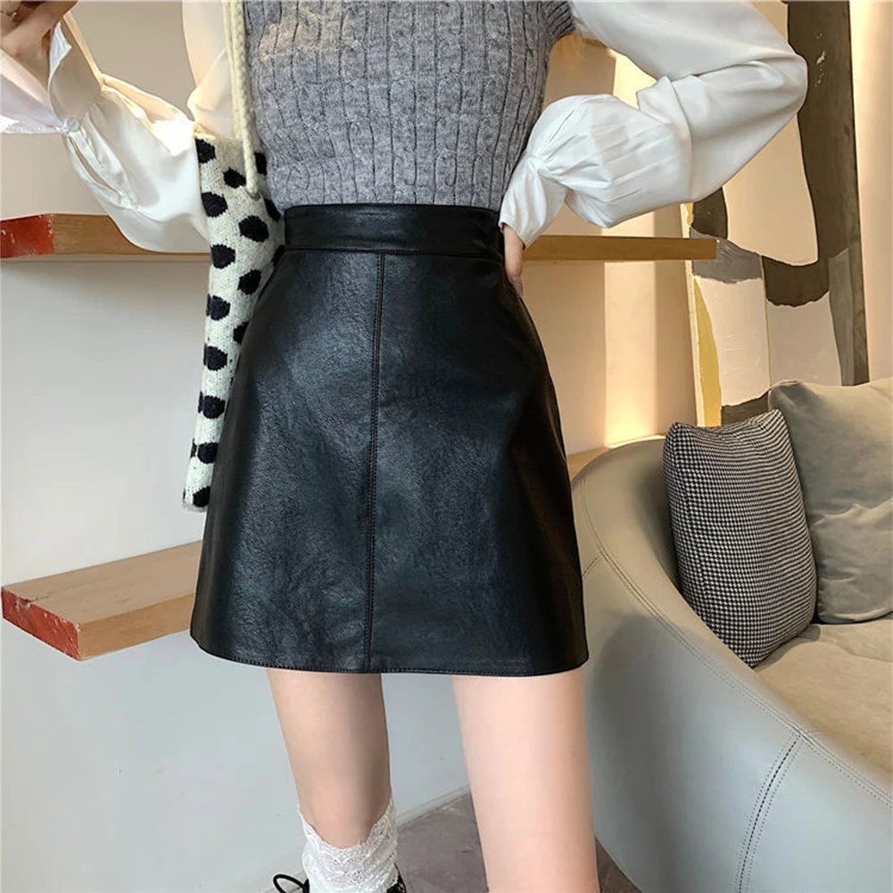 Daily Skirts Skirt Low Waist PU Leather Sexy Short Skirt Skirt Slimming Solid Color Womens Casual Fashion Winter