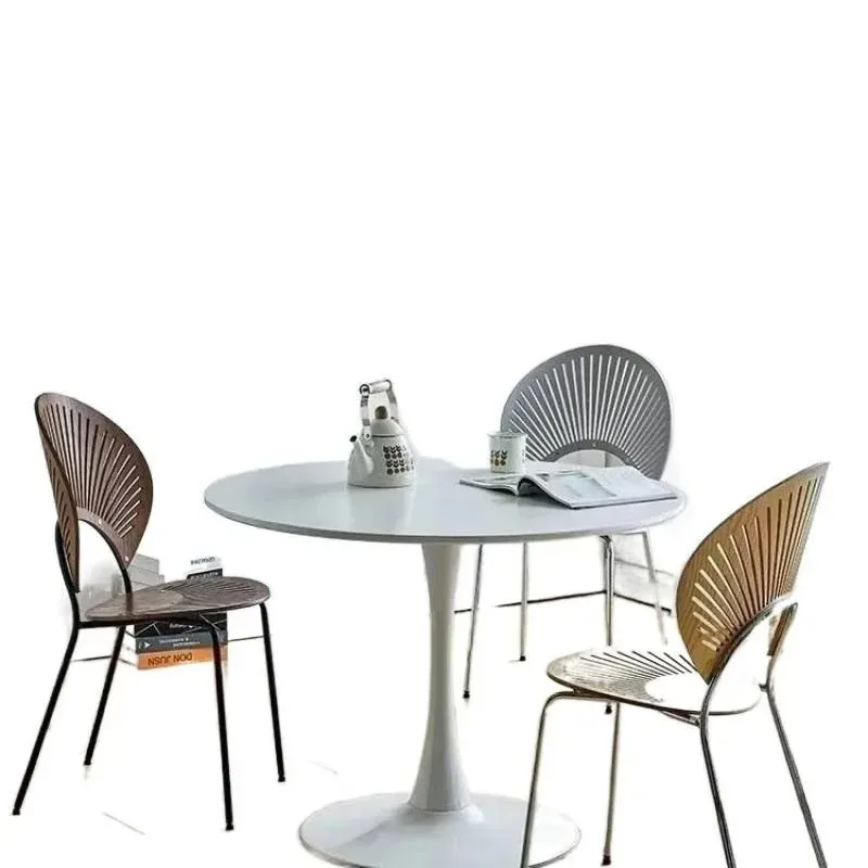 Dining Chair Nordic Solid Wood Shell Comfortable Padded Backrest French Retro Minimalist Vanity Chair Kitchen Living