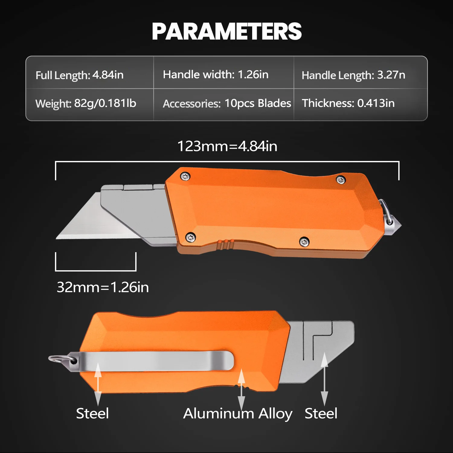 Mini cuchillo de utilidad con mango de aleación de aluminio, multiherramienta para acampar al aire libre, herramientas de corte de papel para el hogar, portátil EDC con 10 cuchillas