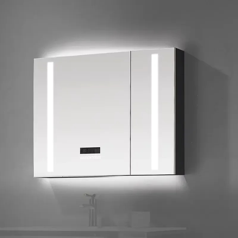 Modern Wooden Frame LED Mirror with Touch Sensor Wall Mounted Stylish Light for Bathroom Locker Cabinet Decorative Lighting
