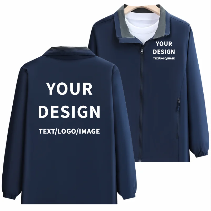 Fashion Solid Color Jacket Custom Design Team Stand Collar Windbreaker Embroidery Logo Thin Jacket Printing Company Brand
