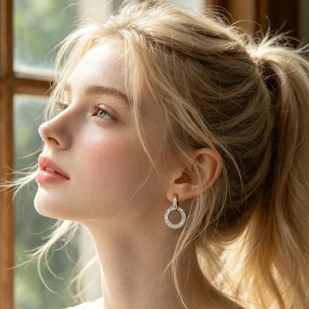 Diamond Stud Earrings - Altın Yuvarlak Küpeler Tam Elmas Detaylı