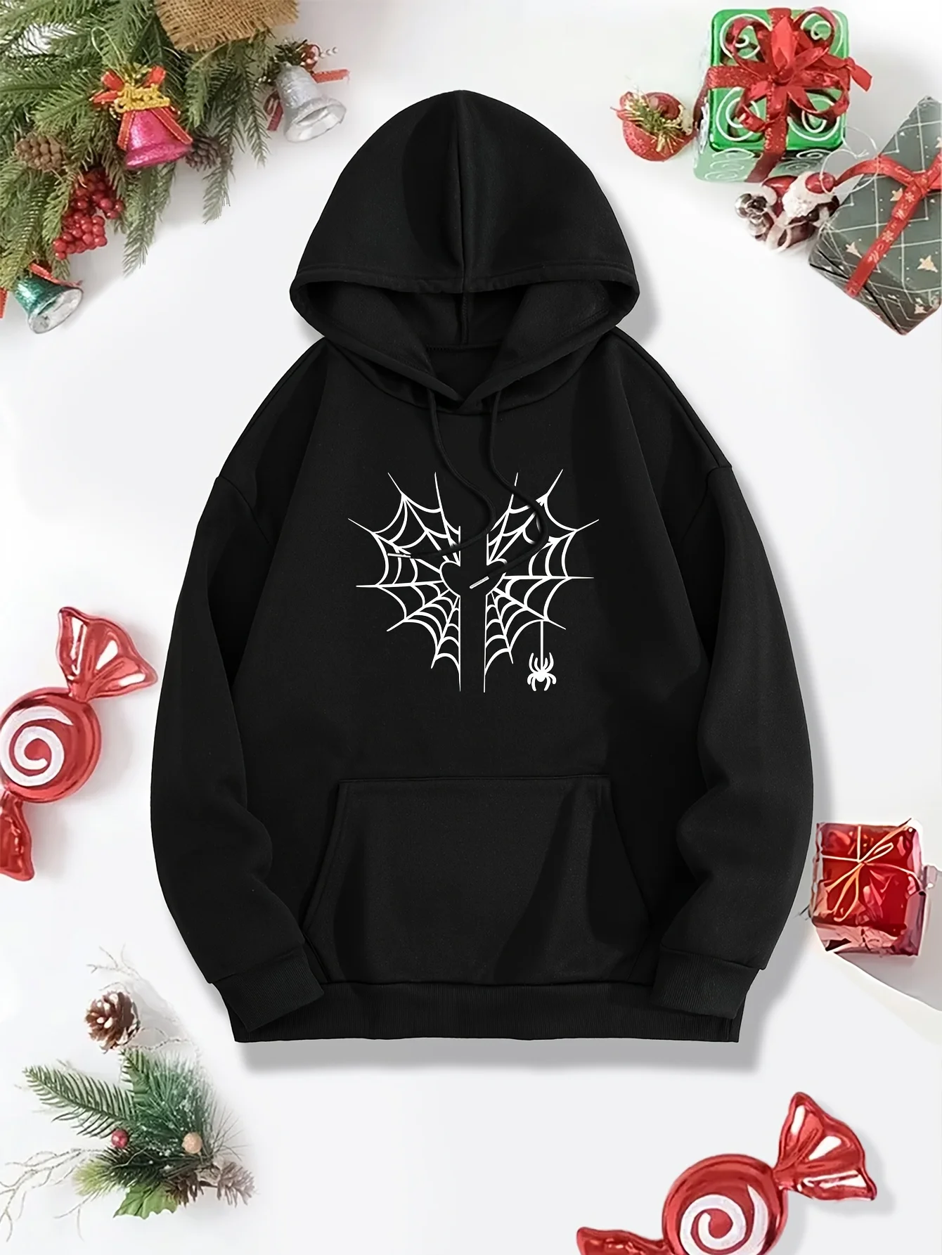 

Spider Web Graphic Printing Autumn and Winter Cotton Hoodie for Men and Women Casual Outdoor Street Sports Training Brand Trend