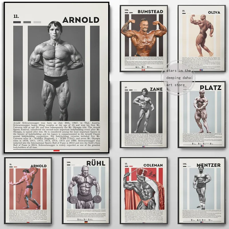 Carteles artísticos de culturismo para gimnasio motivacional, pinturas en lienzo de Tom Platz Arnold Schwarzenegger, impresiones de pared para decoración del hogar