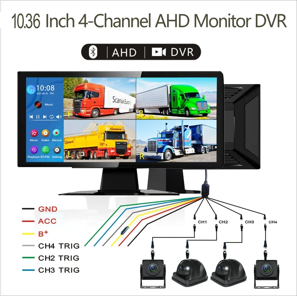 4CH DVR Car Monitor Video Recorder BSD AI Detection 360 Camera Vehicle Supplies Auto Electronic Accessories