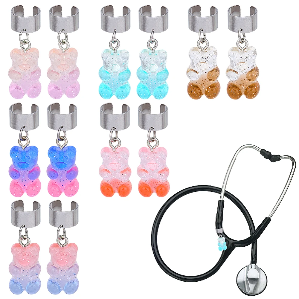 12pcs 6 Colors Bear Stethoscope Charms 1.2 Inch Animal Stethoscope Tag ID Name Tag Charms Stethoscope Charms