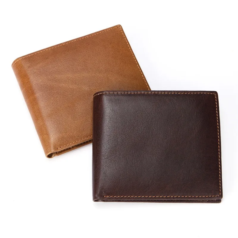 Genuine Leather Wallet Multi Card Slot Vintage Oil Wax Leather Anti-theft Short Style Coin Purse for Men