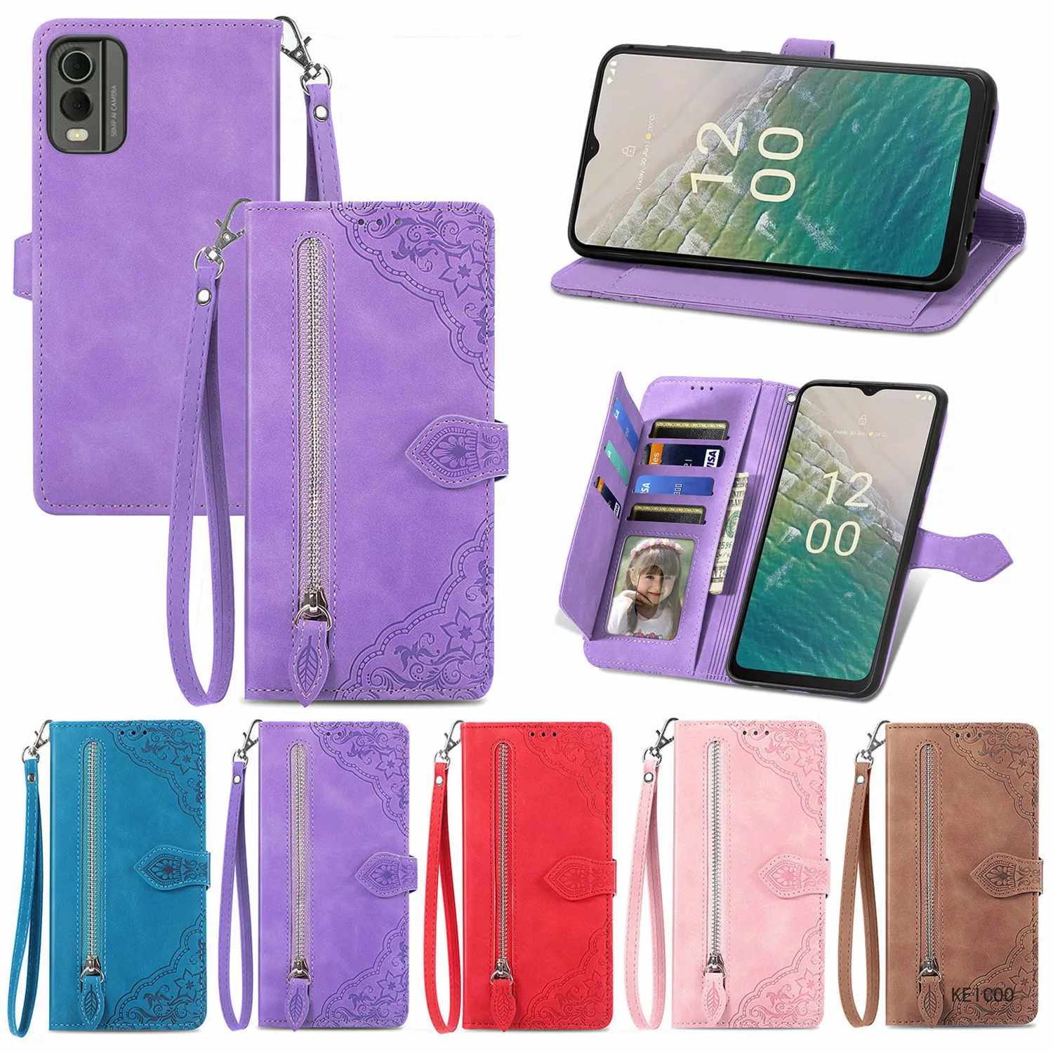 Wallet Multi-Card Slot for Nokia X100 C100 C200 G300 C32 C 32 Protective Shell Aestheticism Flip Cover Anti-fall Zipper Housing