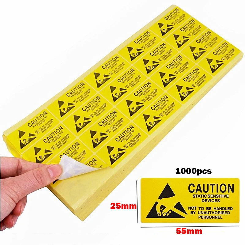 1000pcs/lot 55x25mm Anti-static ESD CAUTION Stickers Adhesive Warning Label Seal Mark For Sensitive Electronics Packing Label