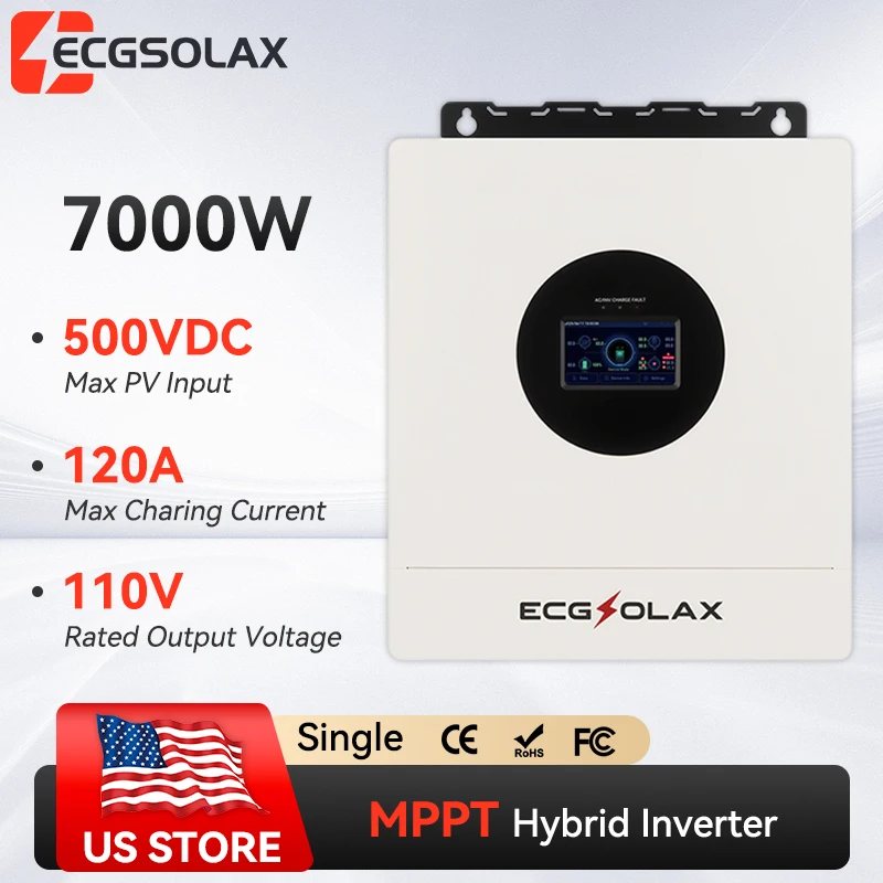 ECGSOLAX 7200W Hybrid Solar Inverter 48V 110V/120V Single Phase Pure Sine Wave Inverter 7.2KW With MPPT 120A Solar Charger Built in WIFI