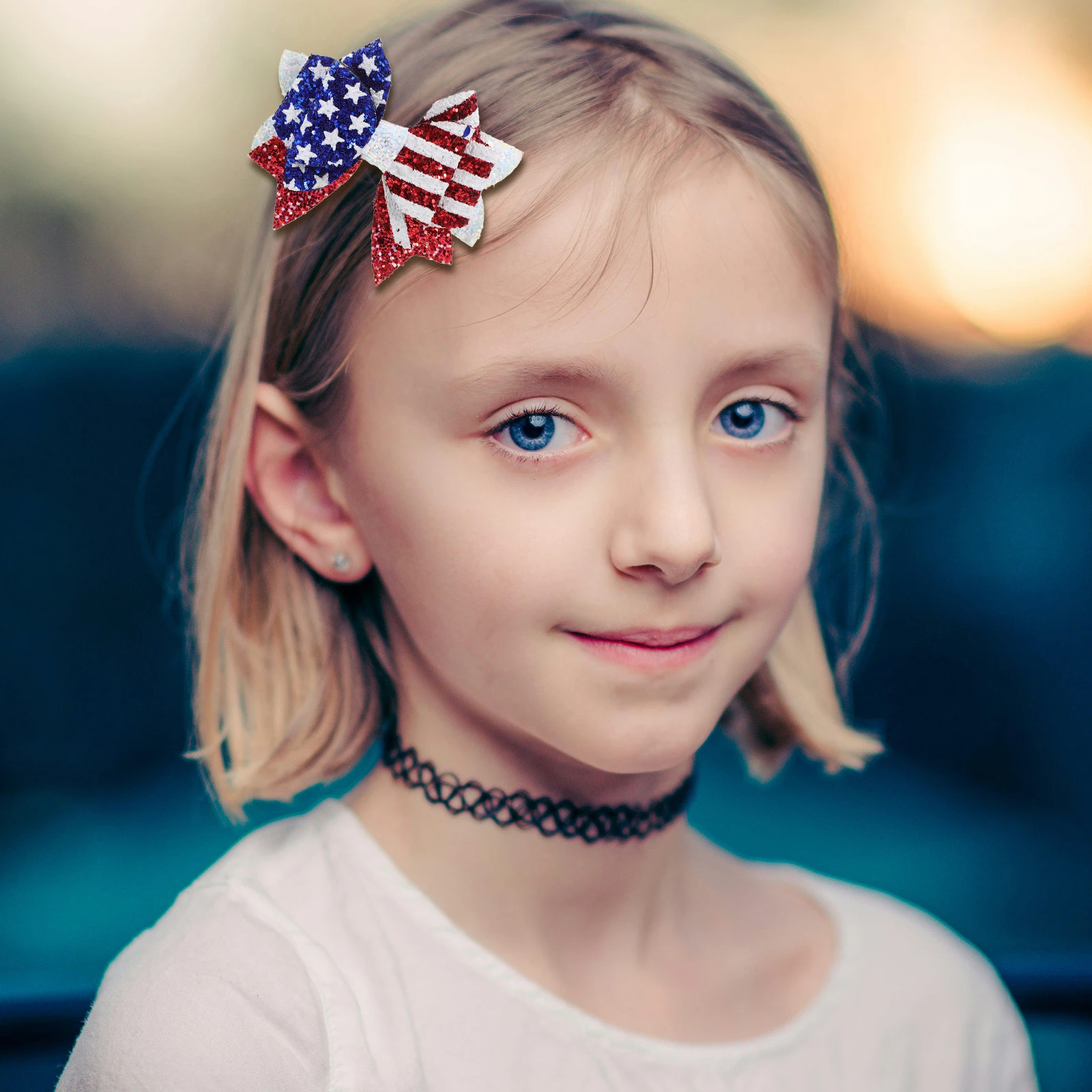 

2pcs Flash Fabric Bow Hair Clip for Girls American Flag Non Slip Kids Hair Bows Fourth of July hair clips girl hair bow