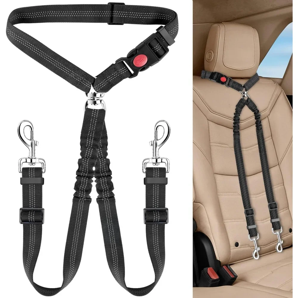 1Pcs Pet Dog Seat Belt Adjustable Stretch Two Dog Lead Dog Cat Car Fixed Dog Chain Buffer Traction Car Safety Rope
