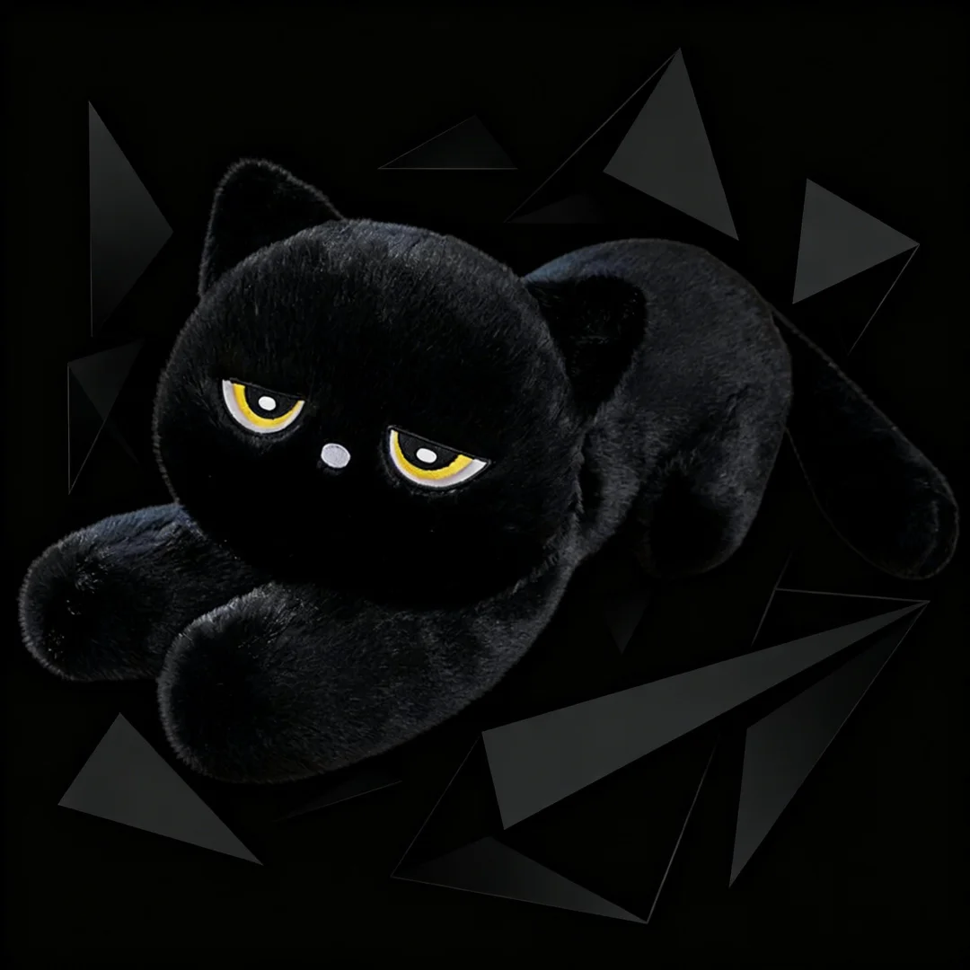 Cute Half Round Eyed Black Cat Plush Toy Prone Black Cat Pillow Kids Game Fans Halloween Christmas Birthday Gifts Home Decor