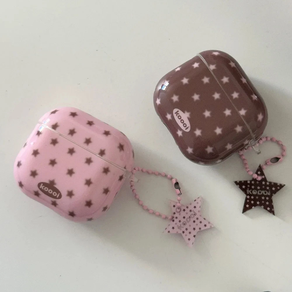 Cute Pink Coffee Color Star Case for AirPods Pro 3 2 AirPods 4 3 2 1 Soft AirPods Cover with Simple Pattern Protective Case