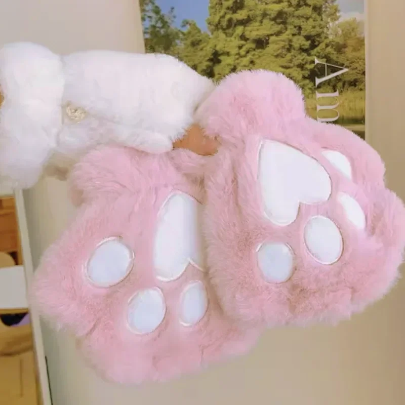 かわいい猫の肉球ふわふわ爪指なし手袋暖かい柔らかいぬいぐるみ女性ハーフフィンガーぬいぐるみミトン冬服クリスマスプレゼント