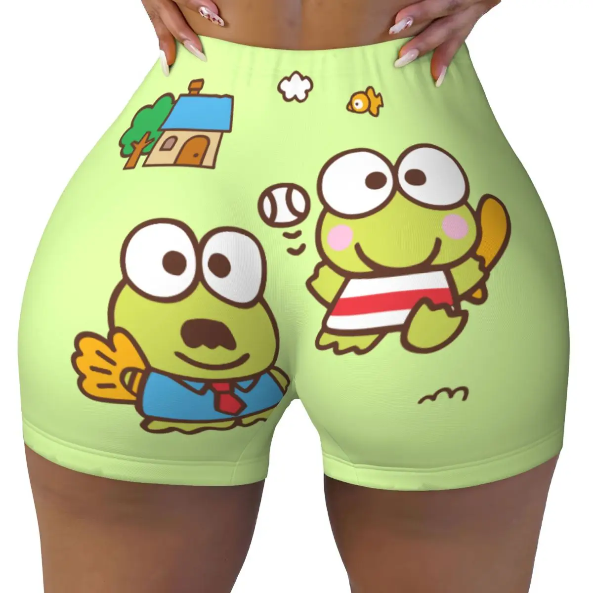 

Custom Keroppi Cute Cartoon Gym Running Volleyball Shorts Women's Big-eyed Frog Anime Workout Yoga Shorts