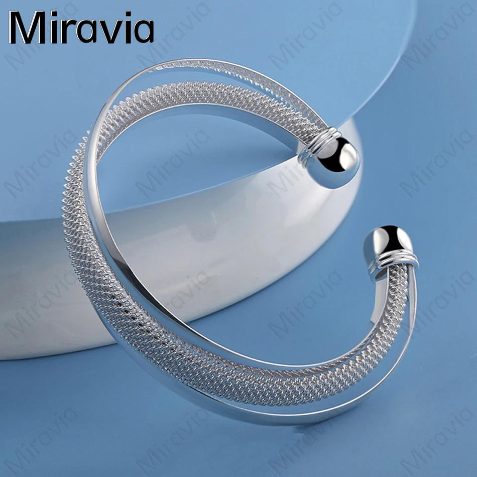 

Miravia 925 Sterling Silver Grid Woven Net Beveled Open Bracelet Woman Cute Noble Anniversary Gift Jewelry