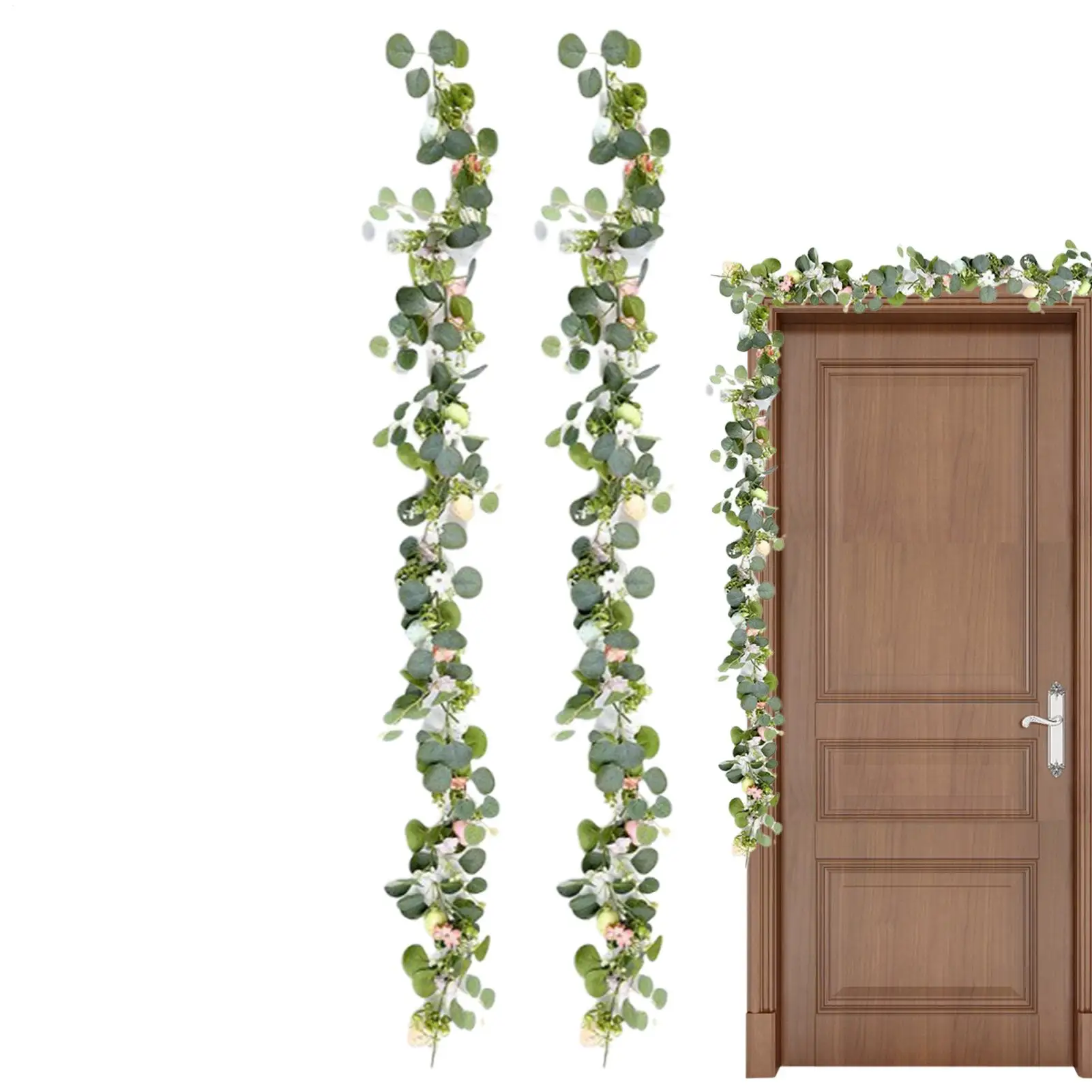 2 Pieces Easter Garland Artificial Egg Spring Green Rattan Easter Artificial Garlands For Decorating Fireplaces Windows Walls
