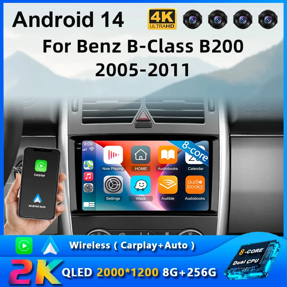 Android 14 Carplay Car Radio For Mercedes Benz B200 W169 W245 Viano Vito W639 Sprinter W906 Navigation GPS Multimedia Player BT