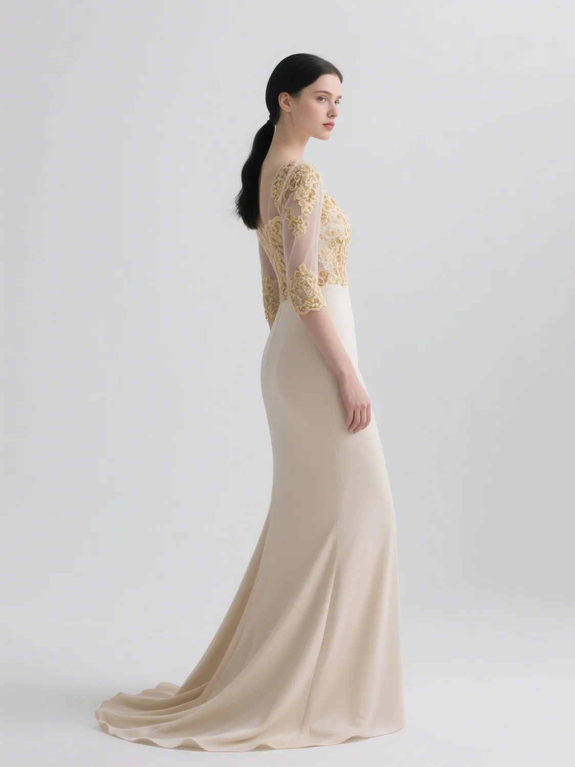 แฟชั่นElegant MermaidชุดราตรีSweetheart Neckline 3/4 แขนAppliquesยืดTulle Sweep Trainชุด 2025 ฟรีที่กําหนดเอง