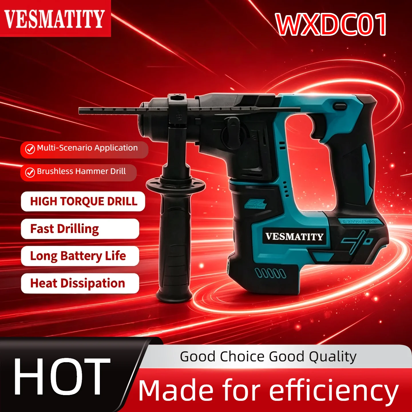 vesmatity-high-performance-hammer-drill-18v-brushless-cordless-wireless-electric-drill-for-makita-18v-battery-pro-max-unit