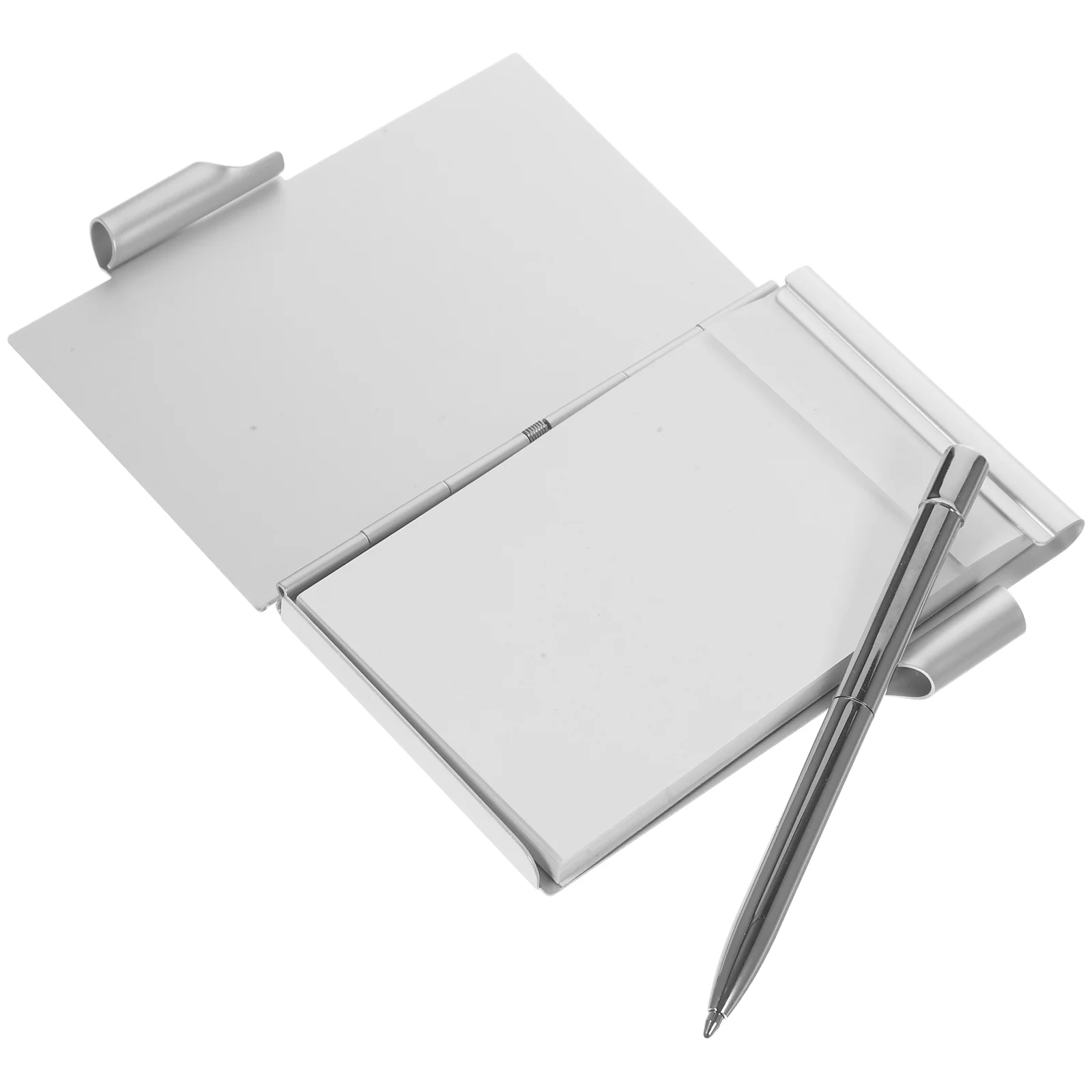 Pocket Notebook with Pen Card Box Tearable Memo Tabs Practical Pads Aluminum Alloy Portable Writing Multi-function Planning