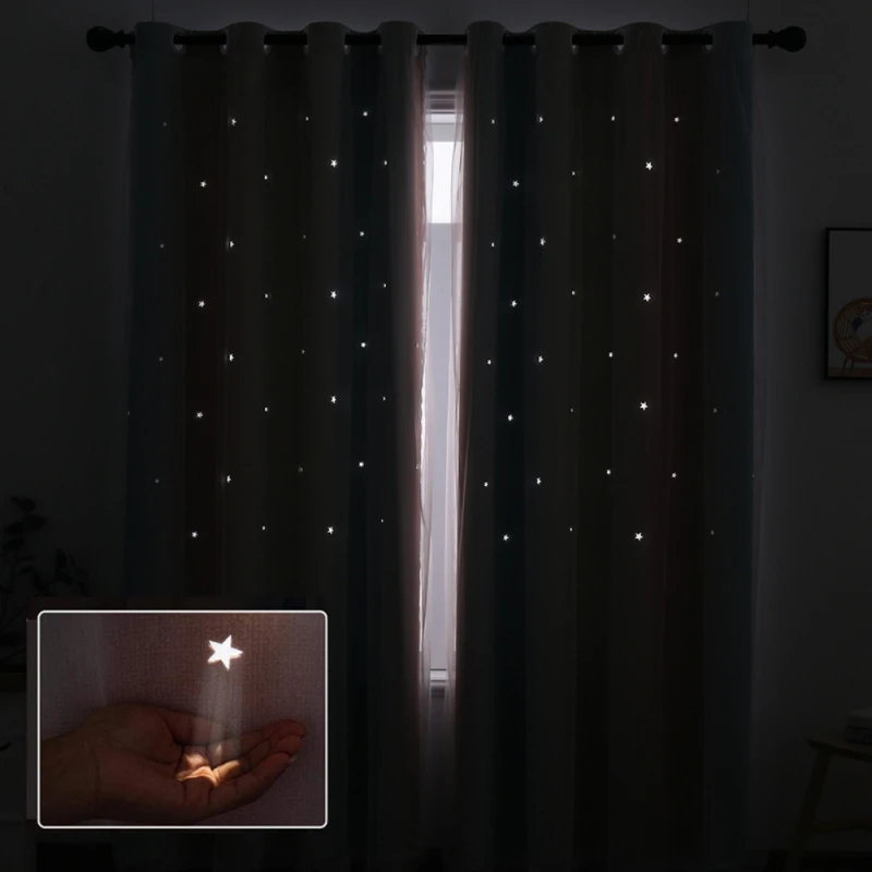 Star Blackout Curtains for Kids Rooms Girl Princess Curtain for Daughter Bedroom Window Pink Purple for Home Decor