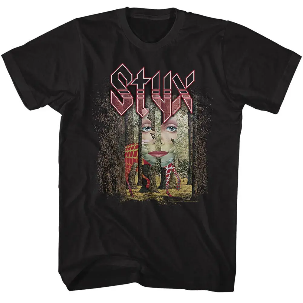 

STYX Mens New OFFICIAL MUSIC GRAND ILLUSION in 100% BLACK Cotton Shirt SM - 5XL