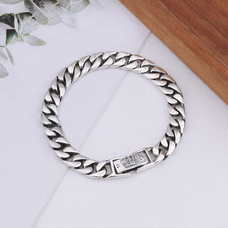 

European and american original hong kong style hip hop cool korean style silver crown bracelet women's sterling silver bracelet