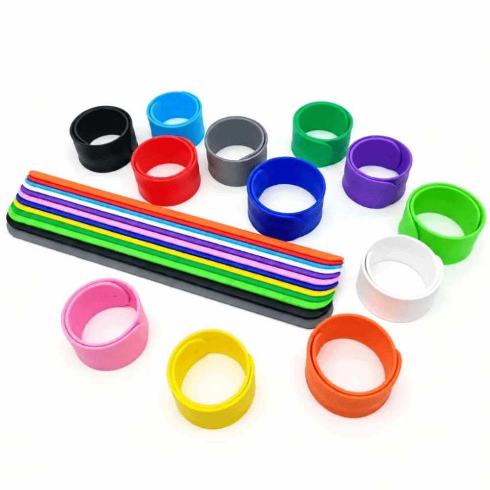 10Pcs Flexible Wrapping Paper Roll Holder Clip Silicone Solid Color Slap Bracelets Self-Rolling Soft Wristbands