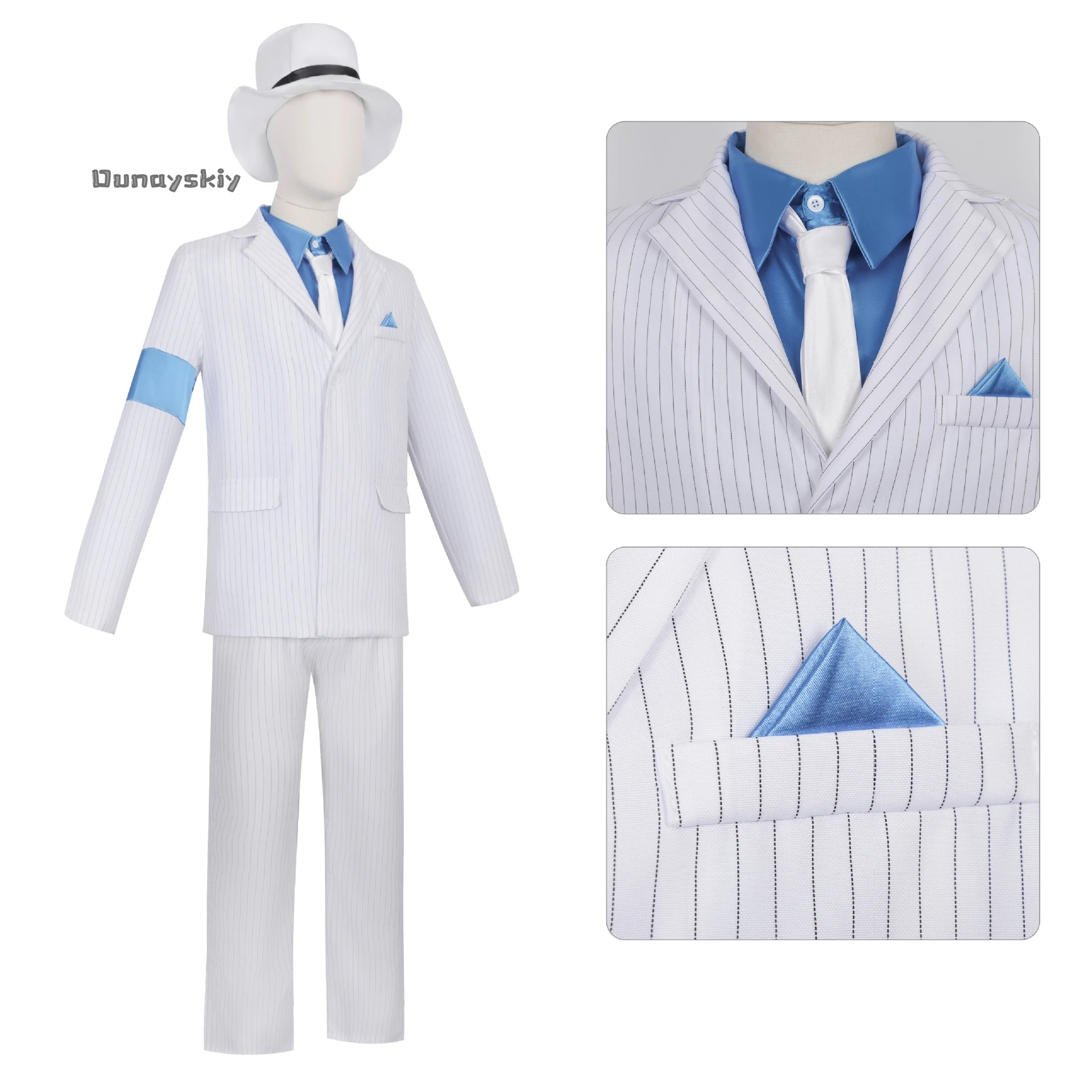 Made Michael Cosplay Jackson Smooth Criminal Suit Cosplay Costume top+pants+shirt+tie+hat+strap Michael Halloween Carnival view 2