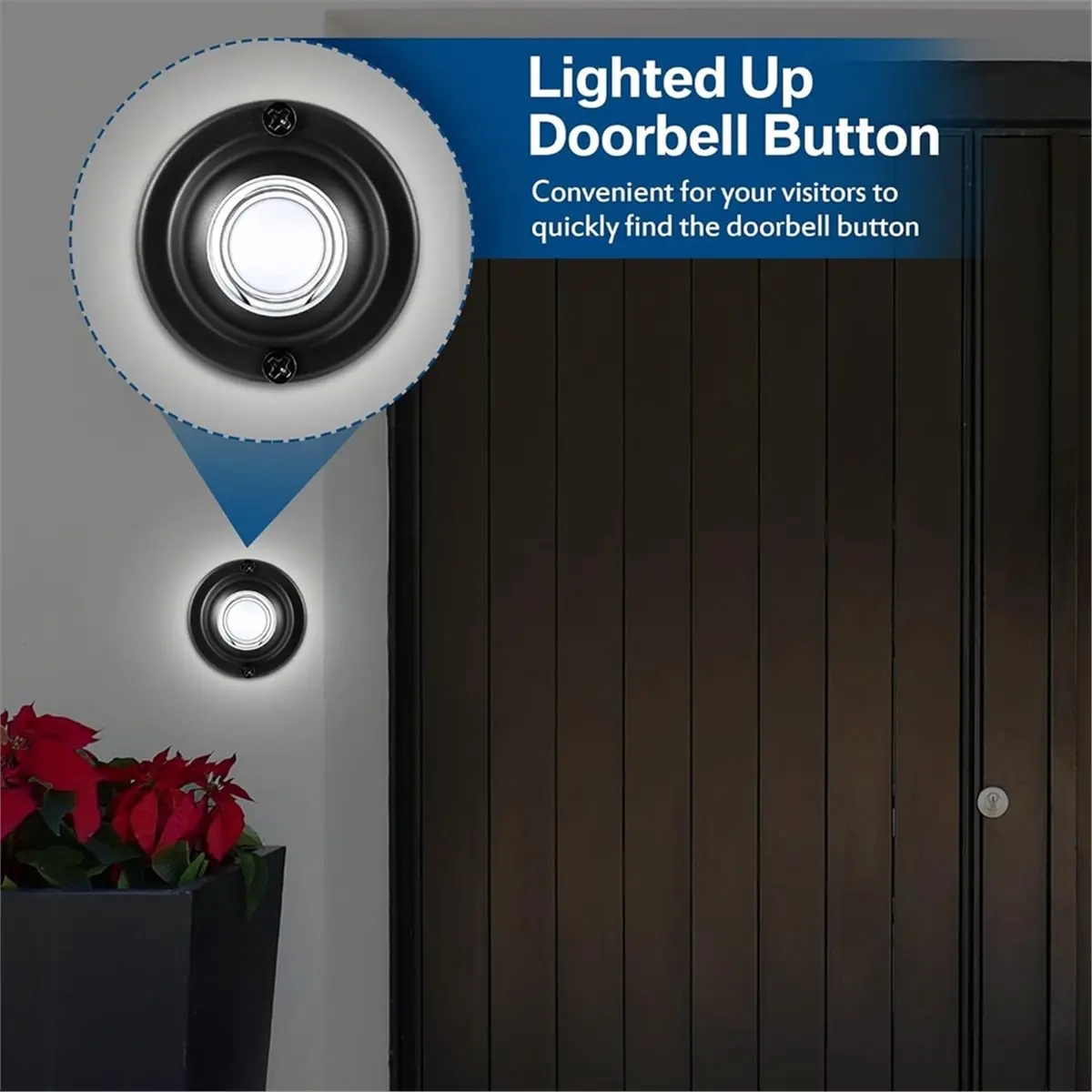 (N21R) Door Bell Button, Metal Round Doorbell Button Wired Lighted Up LED Door Buttons Replacement Solid Iron Doorbell