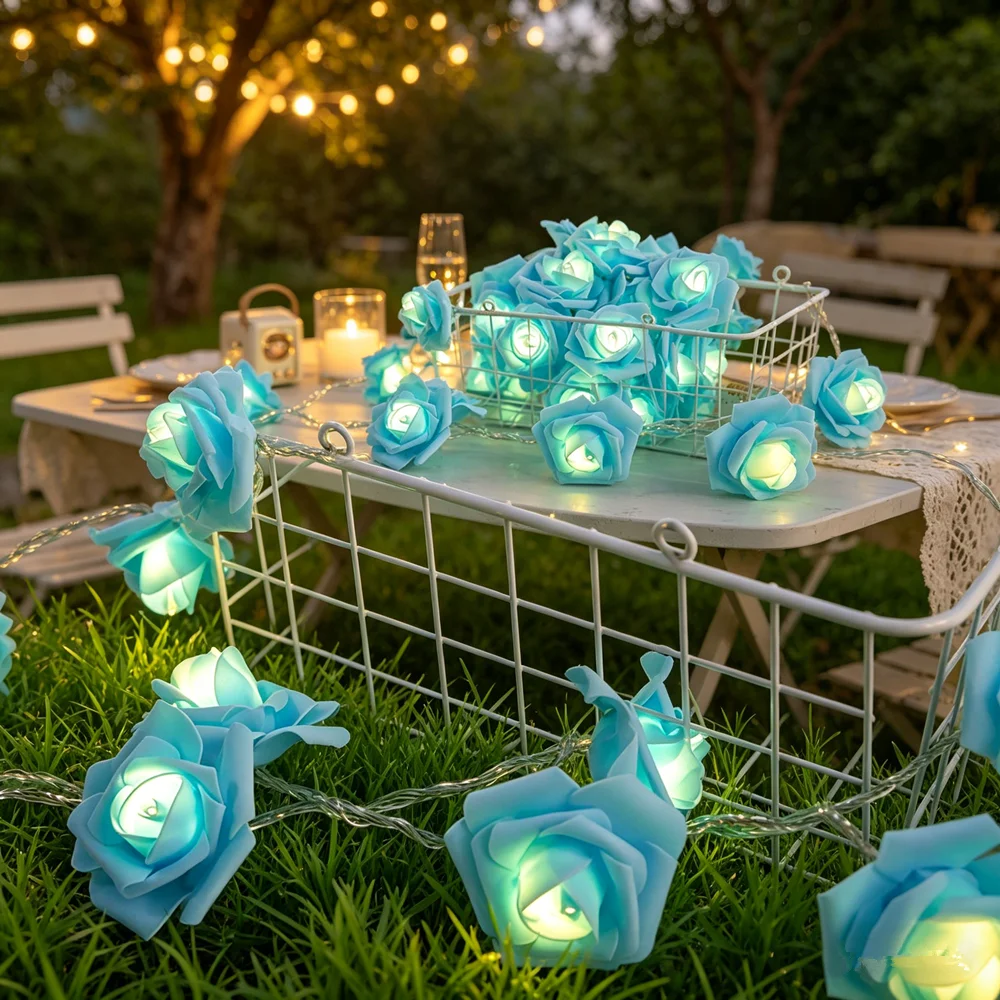 Holiday Wedding Decoration 3M 20Lights LED White Pink Red Blue Rose Flower String Lights for Room Home Garden Party Night Light