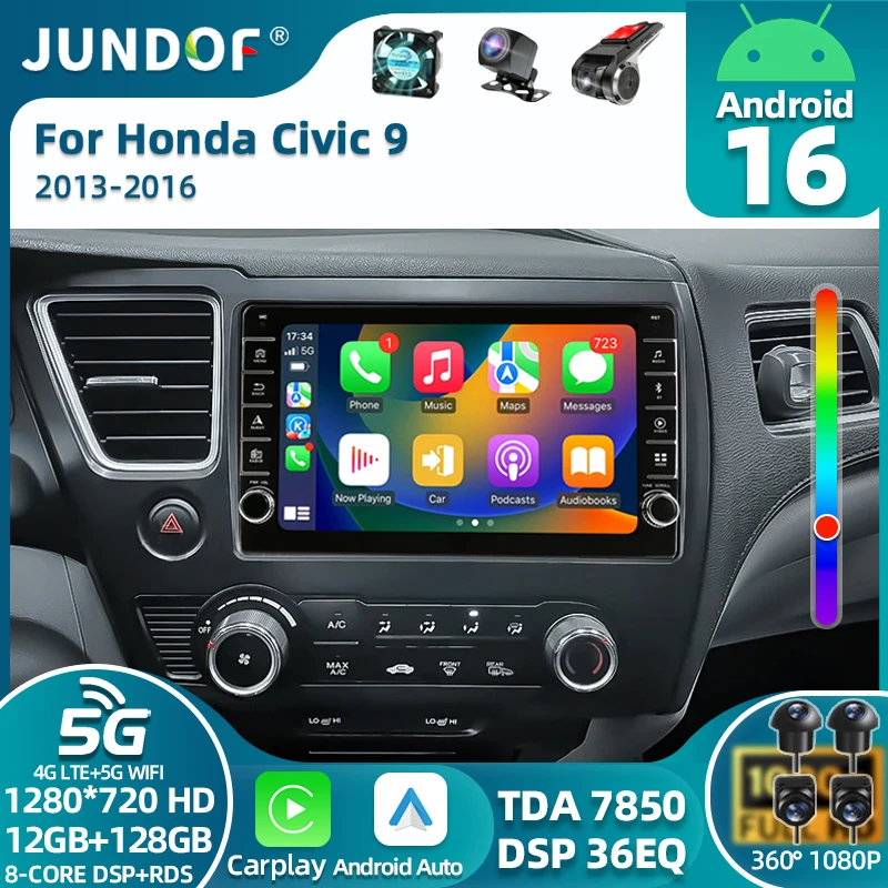 

Android 16 Car Stereo Radio Multimedia Wireless Carplay Android Auto For Honda Civic 9 2012 2013 2014 2015 2 din GPS DSP WIFI