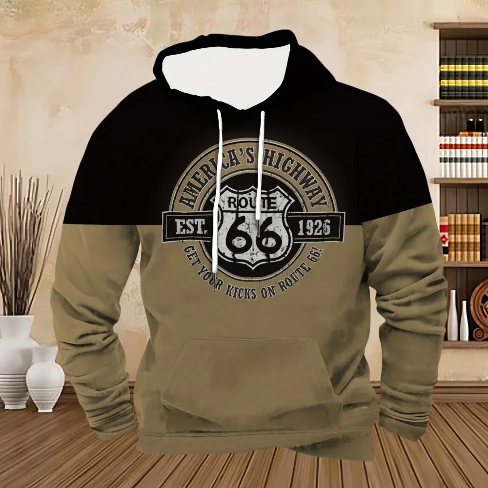 

Men's Hoodies Vintage 66 Route Pullovers Printed Biker Motor Man Hoodie Oversized Long Sleeve Top Tee Shirt New in Sweatshirts