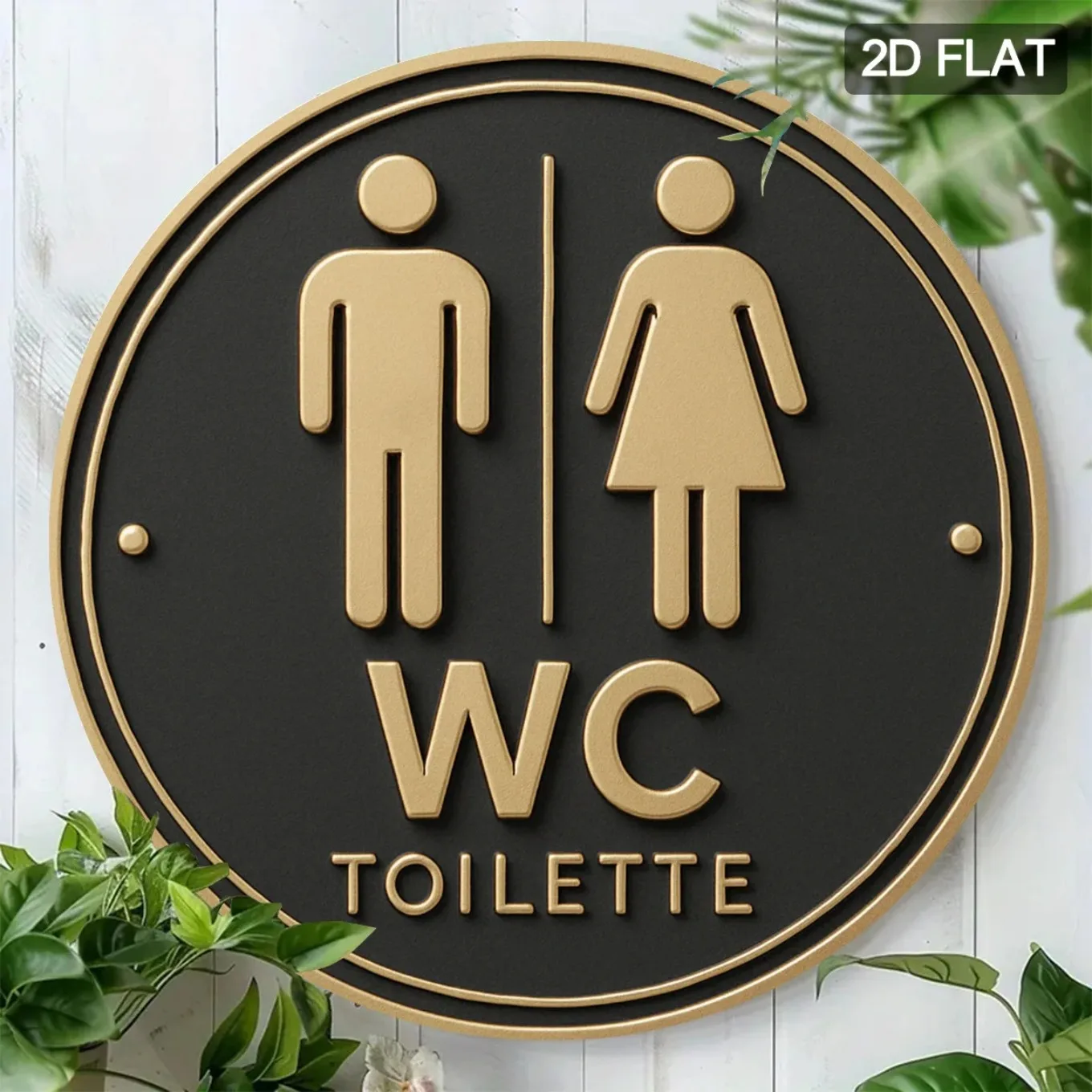 Modern 2D Flat German Toilet Sign, Round Wall Art for Bathroom Door