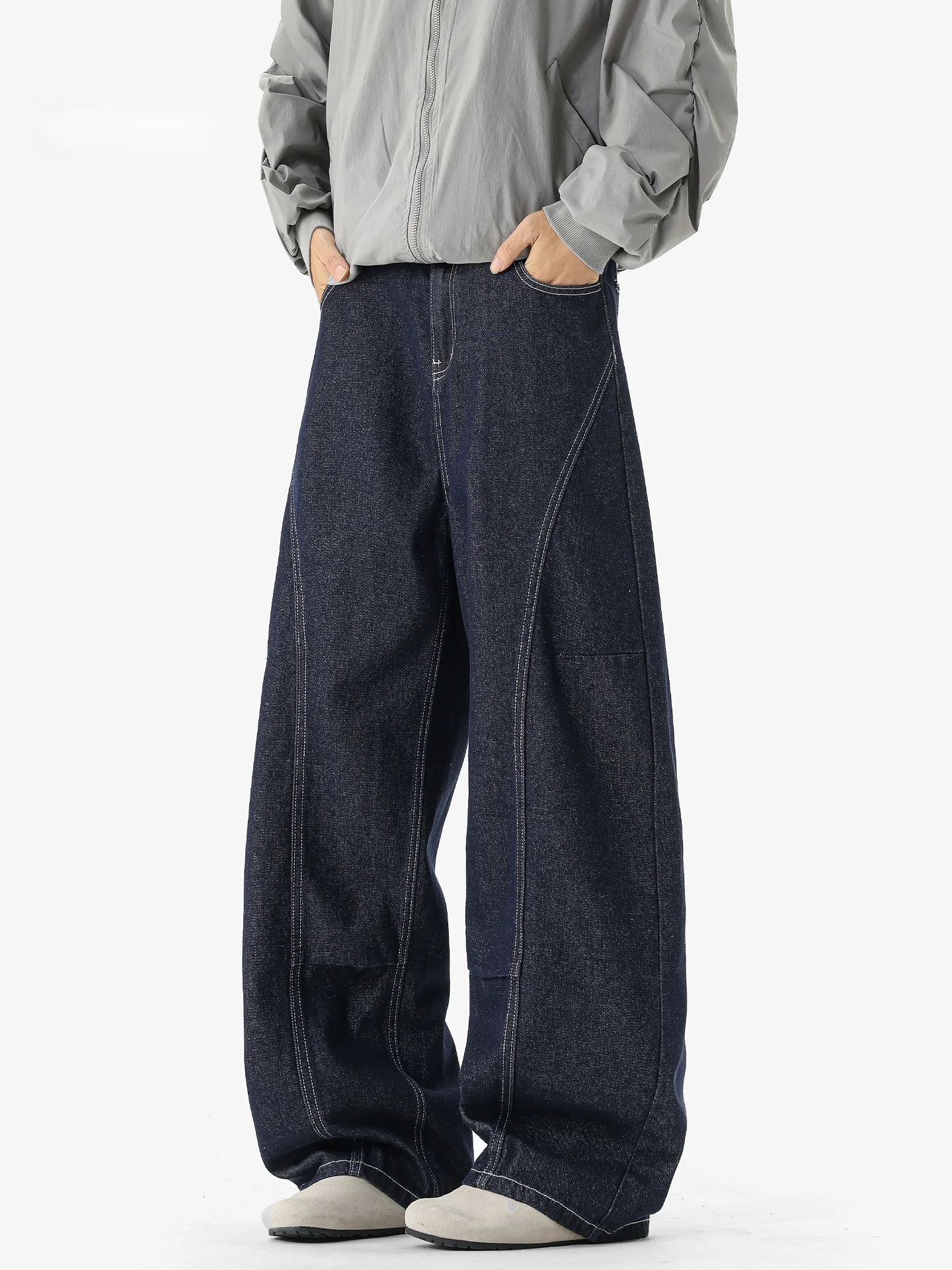 

Thiened Denim Original Color Straight Leg Jeans Men's Autumn Winter Faion Brand Wide Leg Casual Pants Knife